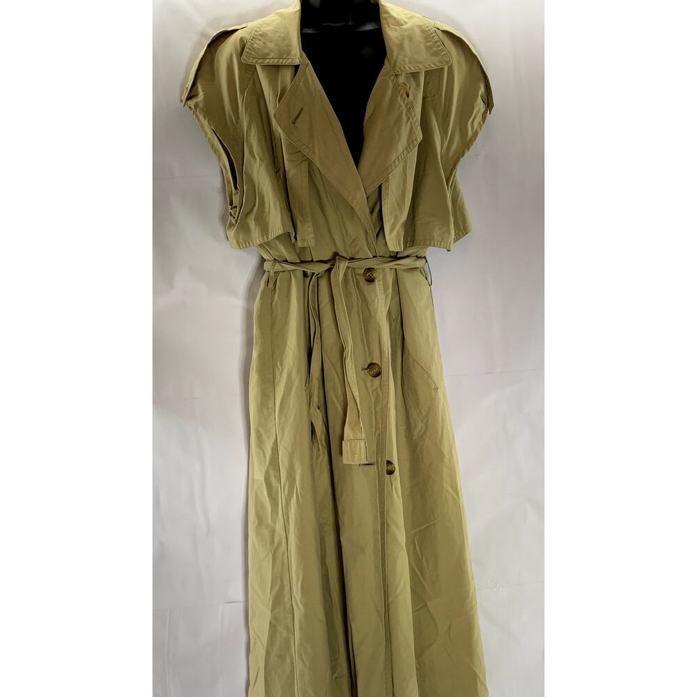 NEW FAST Women's Tan Button-Front Belted Sleeveless Trench Coat SZ 12